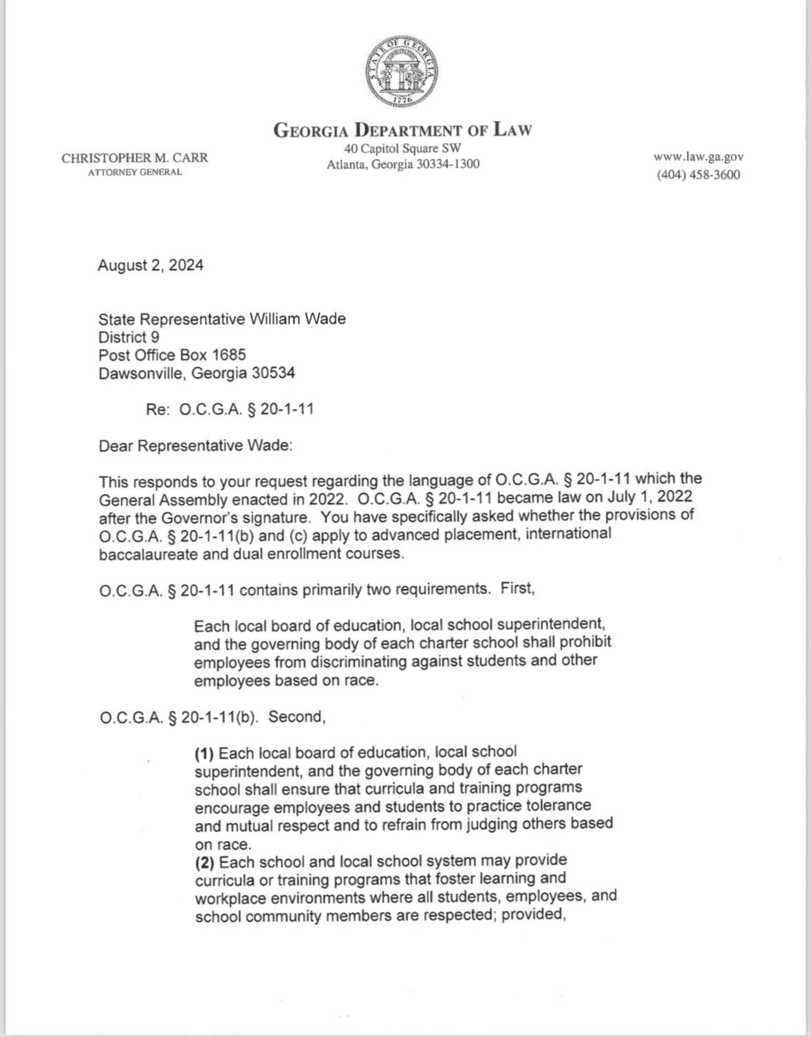 Page 1 of GA Atty Gen Response